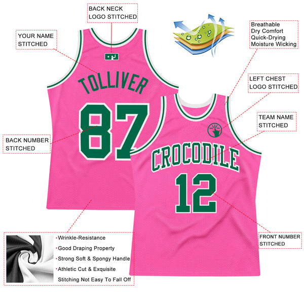 Cheap Custom White Pink-Kelly Green Mesh Authentic Football Jersey Free  Shipping – CustomJerseysPro