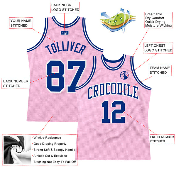 Cheap Custom Light Pink Royal-White Authentic Throwback Basketball