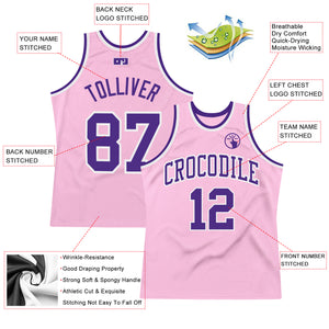 Custom Light Pink Purple-White Authentic Throwback Basketball Jersey