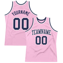 Load image into Gallery viewer, Custom Light Pink Navy-White Authentic Throwback Basketball Jersey
