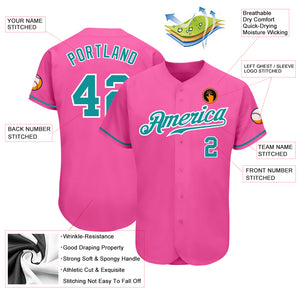 Custom Pink Teal-White Authentic Baseball Jersey