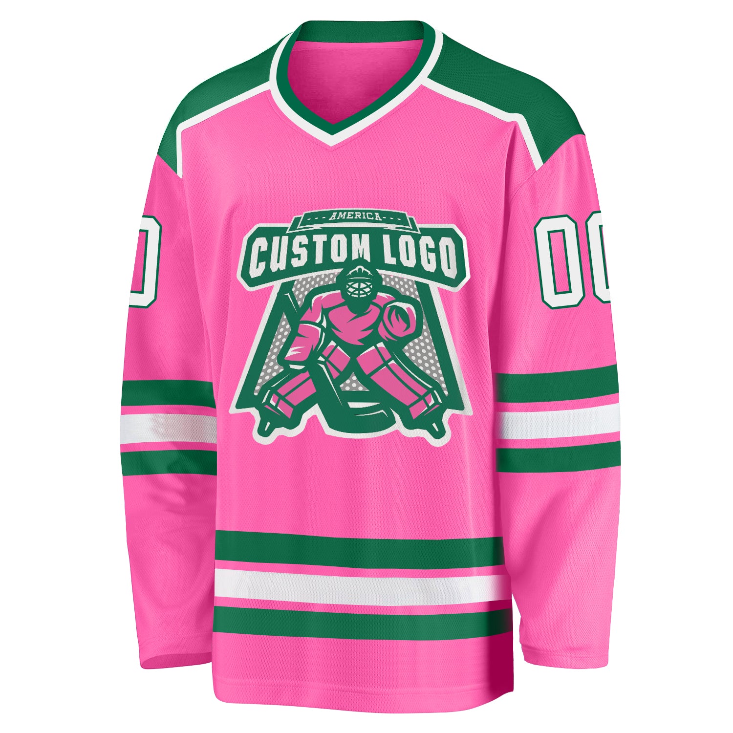 Custom Green Pink-White Hockey Jersey