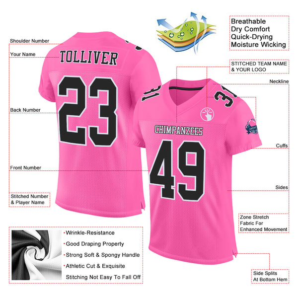 Custom Black White-Pink Mesh Authentic Football Jersey Free