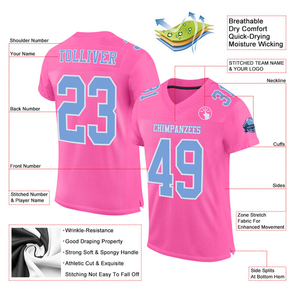 Custom Pink White-Light Blue Mesh Authentic Football Jersey