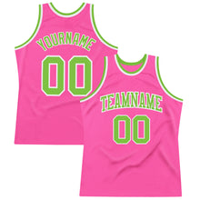 Load image into Gallery viewer, Custom Pink Neon Green-White Authentic Throwback Basketball Jersey
