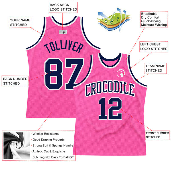 Custom Light Pink Navy-White Authentic Throwback Basketball Jersey