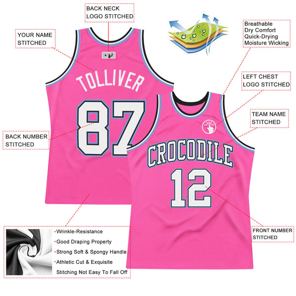 Custom Black Pink-White Authentic Throwback Basketball Jersey in