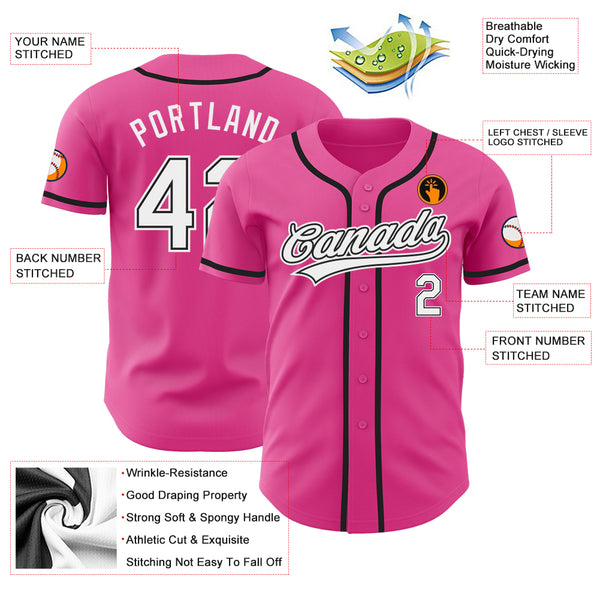 Cheap Custom Pink White-Black Authentic Baseball Jersey Free