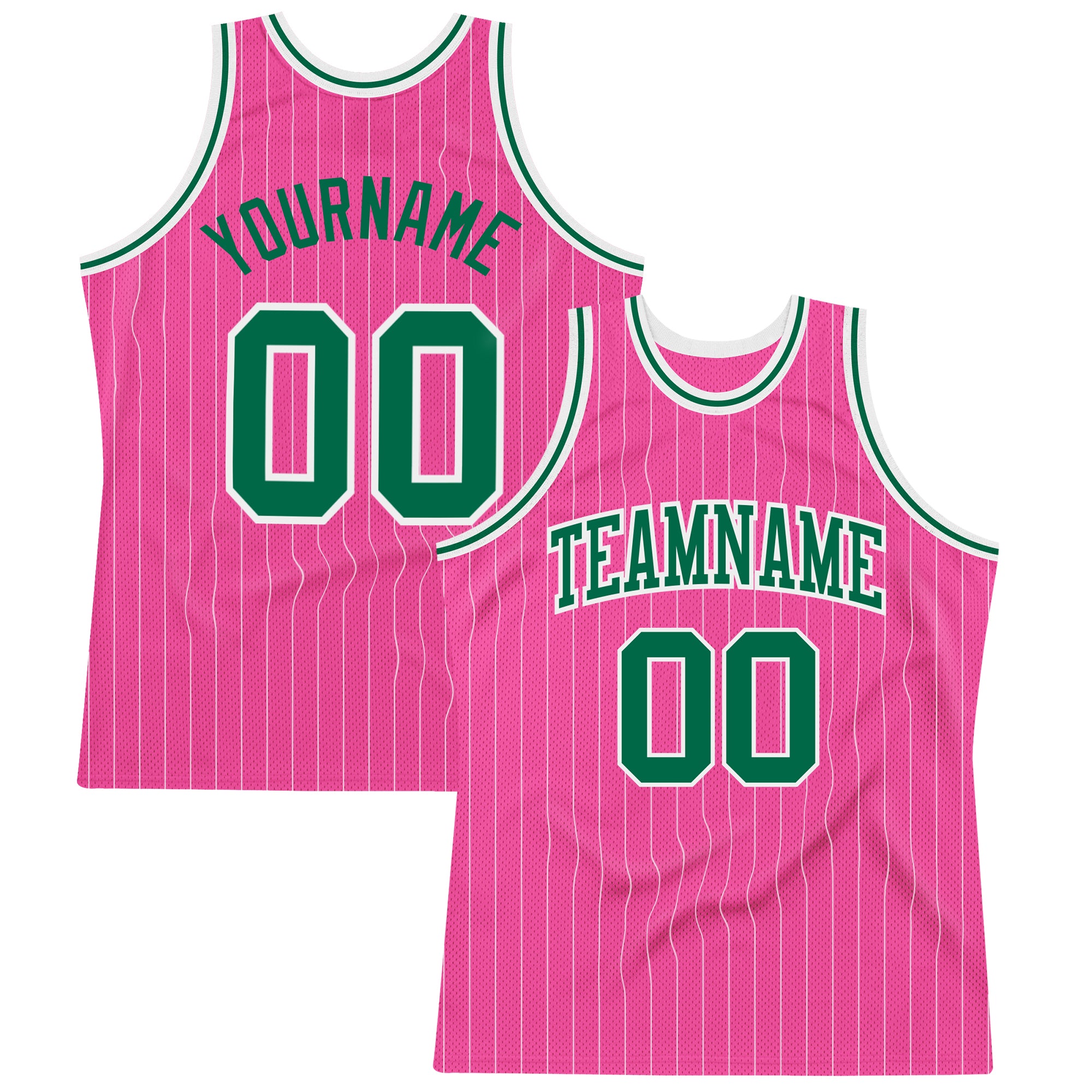 Cheap Custom Pink White Pinstripe Kelly Green-White Authentic