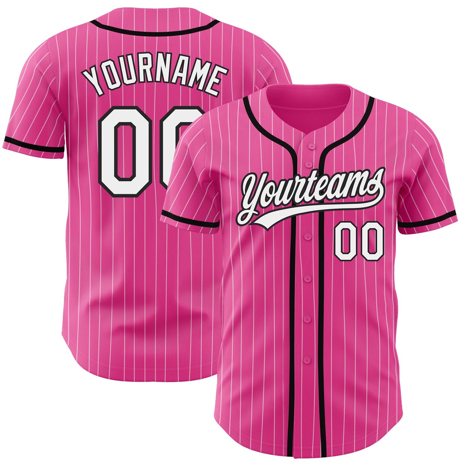 Cheap Custom Pink White Pinstripe White-Black Authentic Baseball