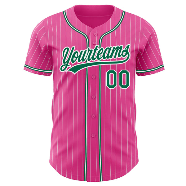 Custom Pink White Pinstripe Kelly Green-White Authentic Baseball Jersey  Discount