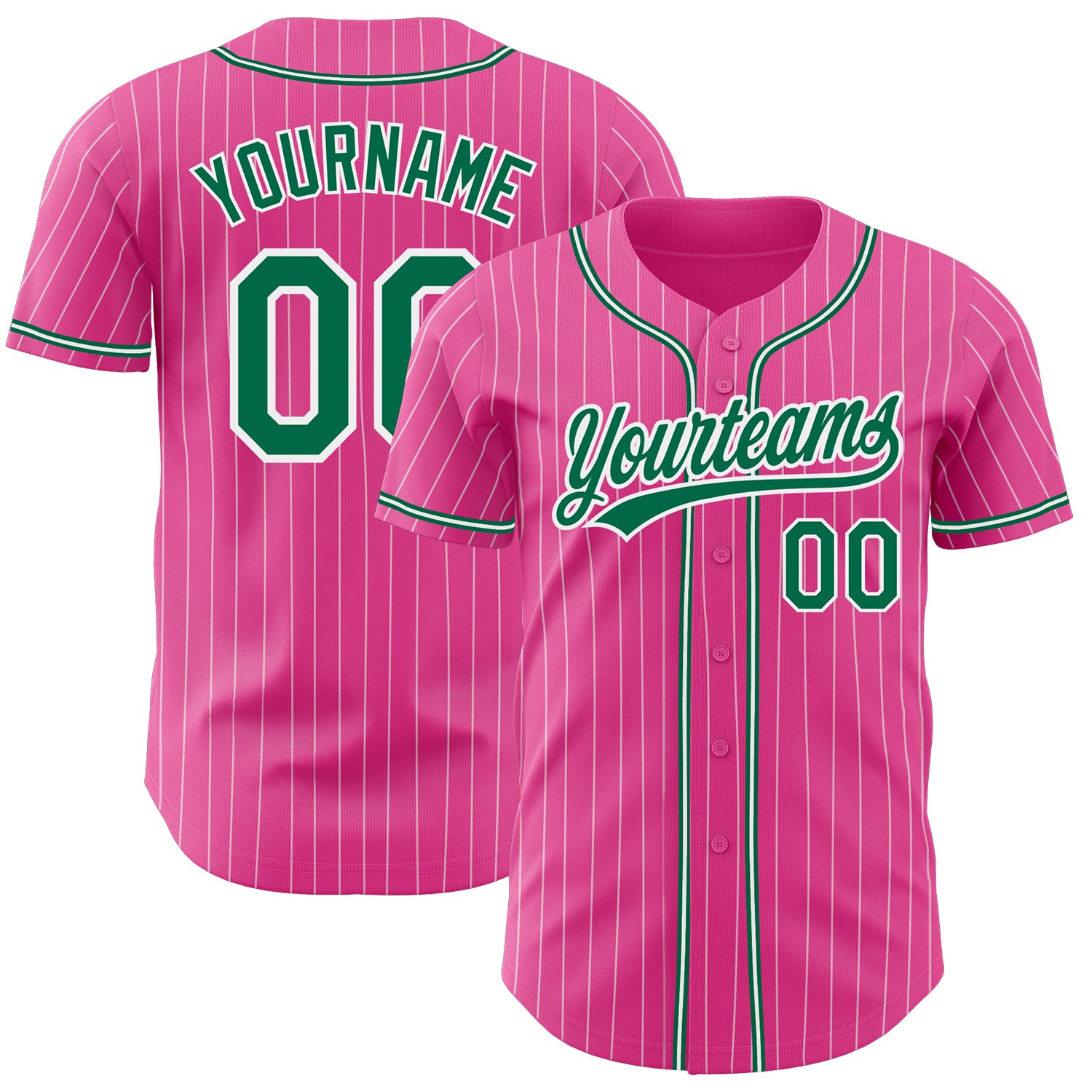 Custom White Kelly Green Pinstripe Pink-Kelly Green Authentic Baseball  Jersey