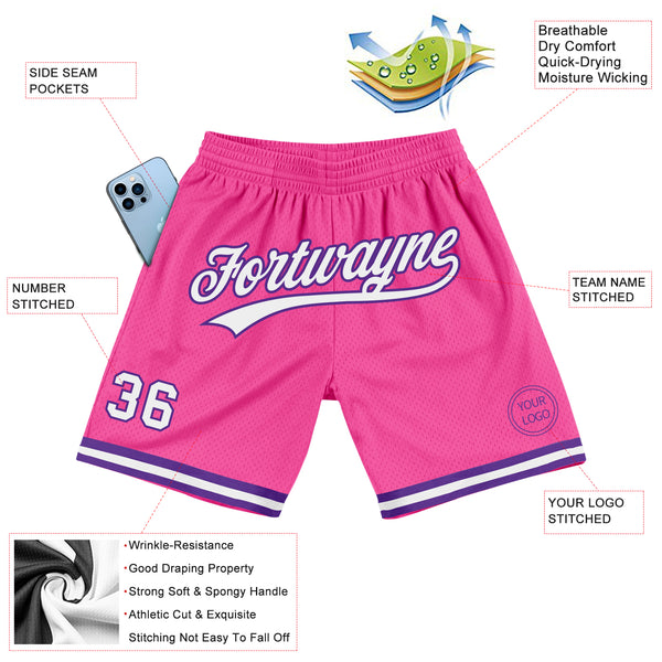 Cheap Custom Pink White Purple Authentic Throwback Basketball Shorts Free Shipping CustomJerseysPro