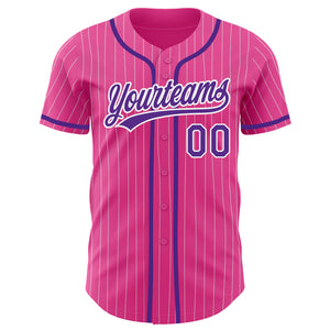 Custom Pink White Pinstripe Purple Authentic Baseball Jersey