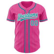 Загрузить изображение в средство просмотра галереи, Custom Pink White Pinstripe Teal Authentic Baseball Jersey
