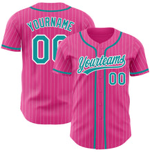 Загрузить изображение в средство просмотра галереи, Custom Pink White Pinstripe Teal Authentic Baseball Jersey
