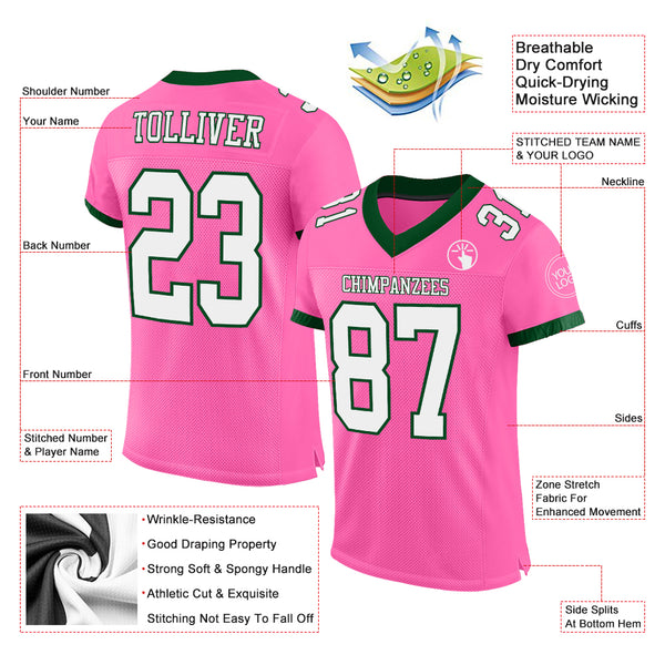 Cheap Custom Green White-Pink Mesh Authentic Football Jersey Free Shipping  – CustomJerseysPro