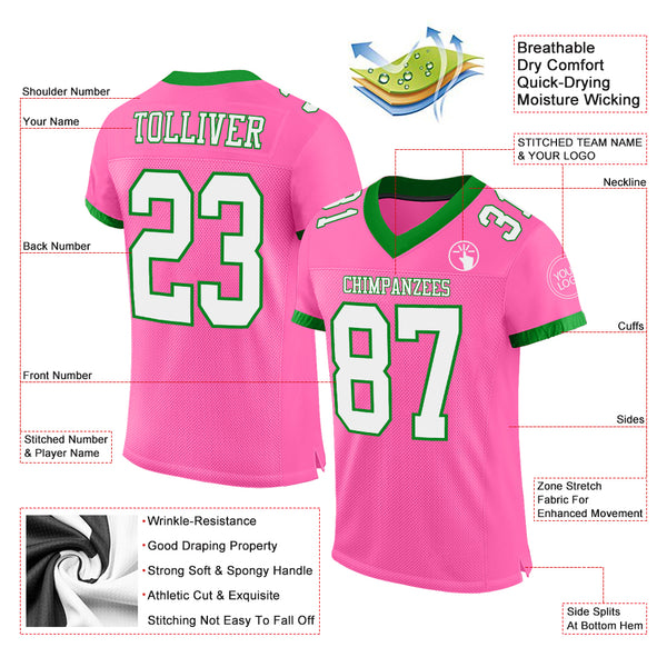 Custom Grass Green Pink-White Mesh Authentic Football Jersey Discount