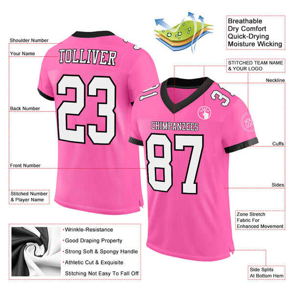 Cheap Custom Black White-Pink Mesh Authentic Football Jersey Free Shipping  – CustomJerseysPro