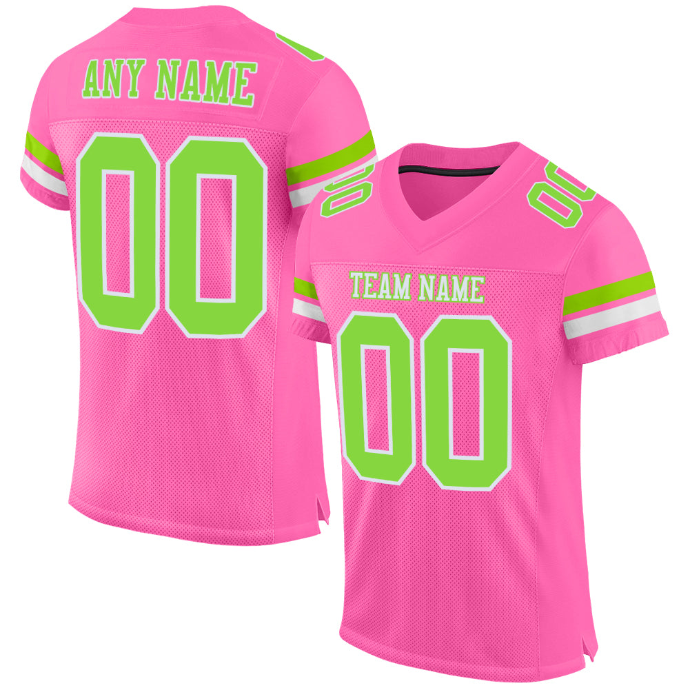 Cheap Custom Pink Neon Green-White Mesh Authentic Football Jersey Free  Shipping – CustomJerseysPro