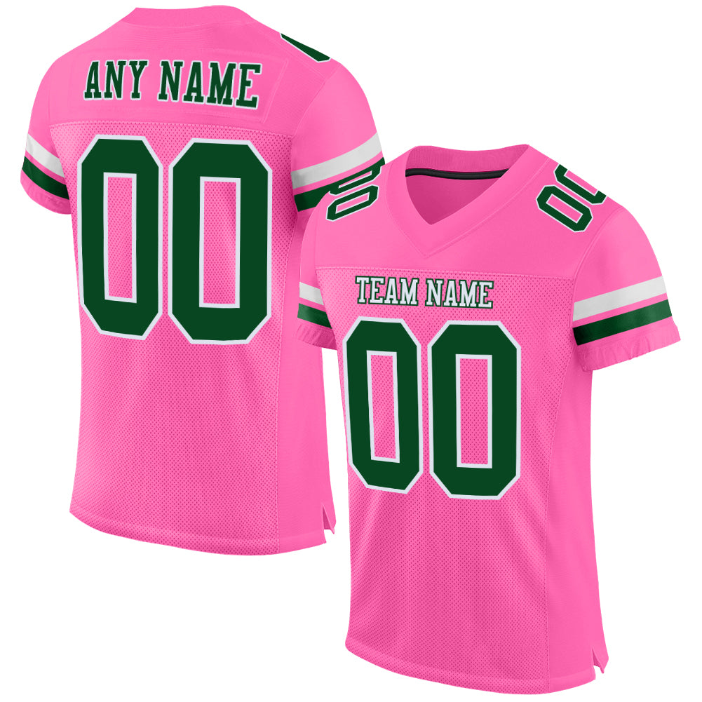 Cheap Custom Pink Green-White Mesh Authentic Football Jersey Free Shipping  – CustomJerseysPro