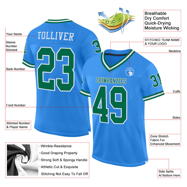 Cheap Custom White Kelly Green Mesh Authentic Throwback Football Jersey  Free Shipping – CustomJerseysPro