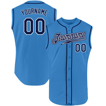 Custom Powder Blue Navy-White Authentic Sleeveless Baseball Jersey