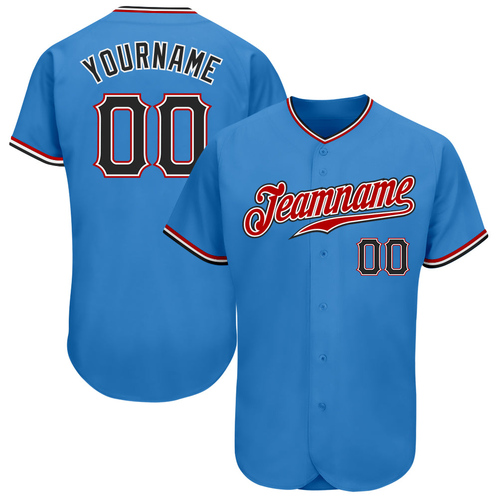 Custom Powder Blue Red-Black Authentic Baseball Jersey Free