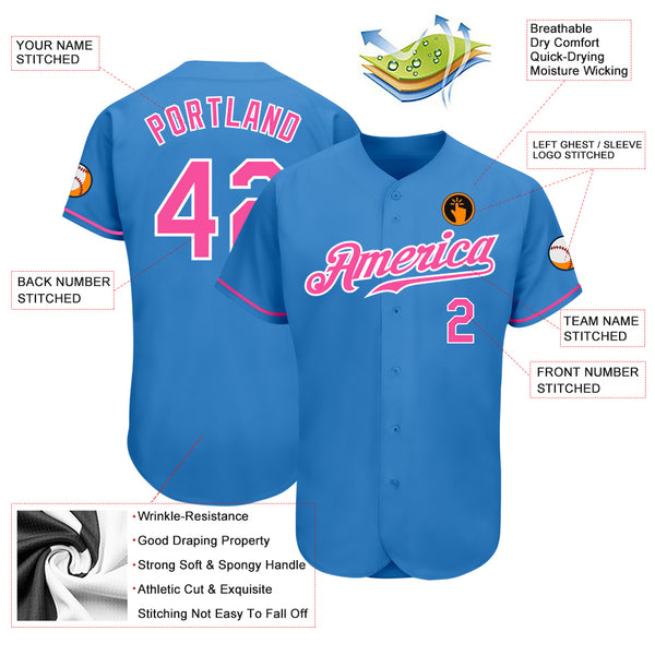 Cheap Custom Powder Blue Pink-White Authentic Baseball Jersey Free