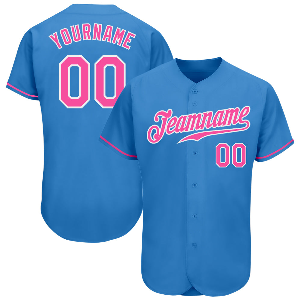 Cheap Custom Powder Blue Pink-White Authentic Baseball Jersey Free