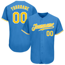 Load image into Gallery viewer, Custom Powder Blue Gold-White Authentic Baseball Jersey
