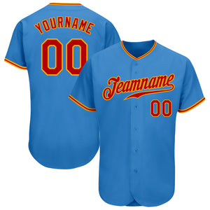 Custom Powder Blue Red-Gold Authentic Baseball Jersey