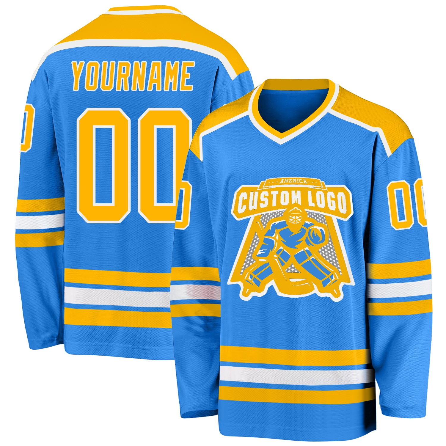 Custom Hockey Jersey Powder Blue Gold-White