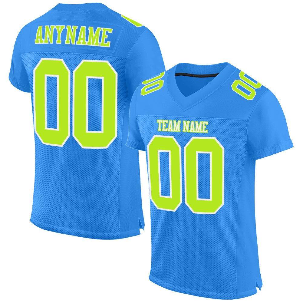 Custom White Neon Green-Navy Mesh Drift Fashion Football Jersey