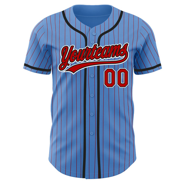 Custom Powder Blue Red Pinstripe Black Authentic Baseball Jersey