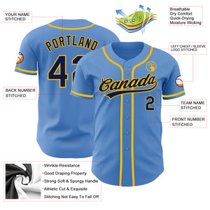 Custom Powder Blue Navy-Gold Authentic Baseball Jersey