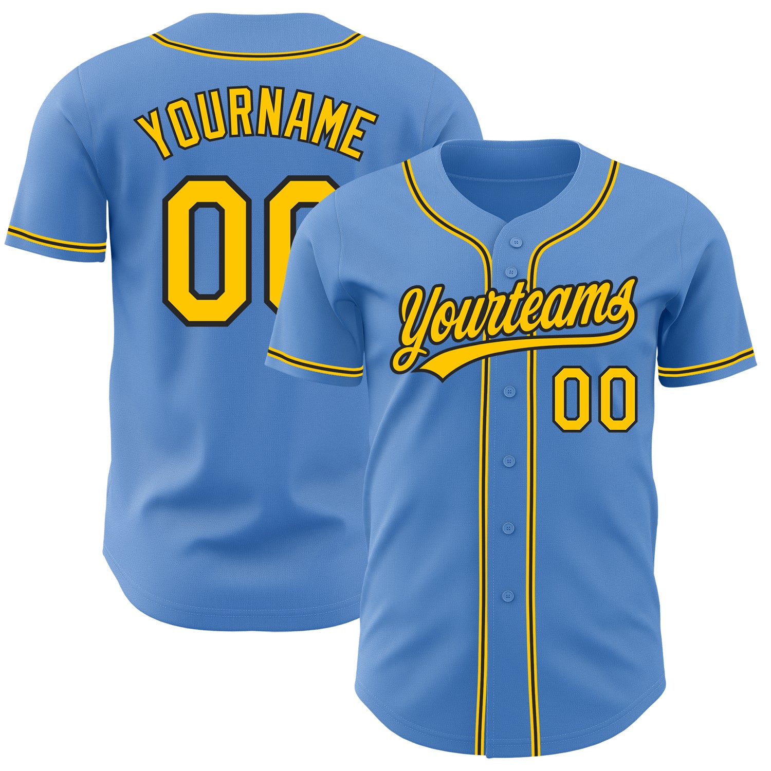 Cheap Custom Powder Blue Yellow-Black Authentic Baseball Jersey