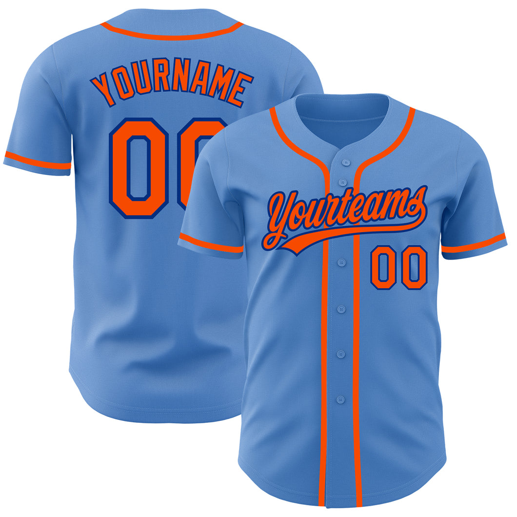 Custom Powder Blue Orange-Royal Authentic Baseball Jersey