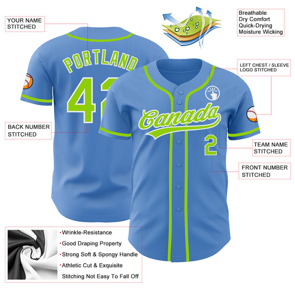 Cheap Custom Powder Blue Neon Green-White Authentic Baseball