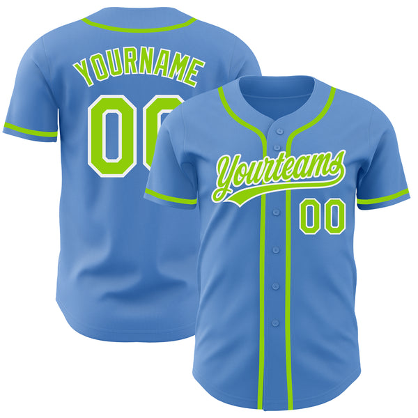 Cheap Custom Powder Blue Neon Green-White Authentic Baseball