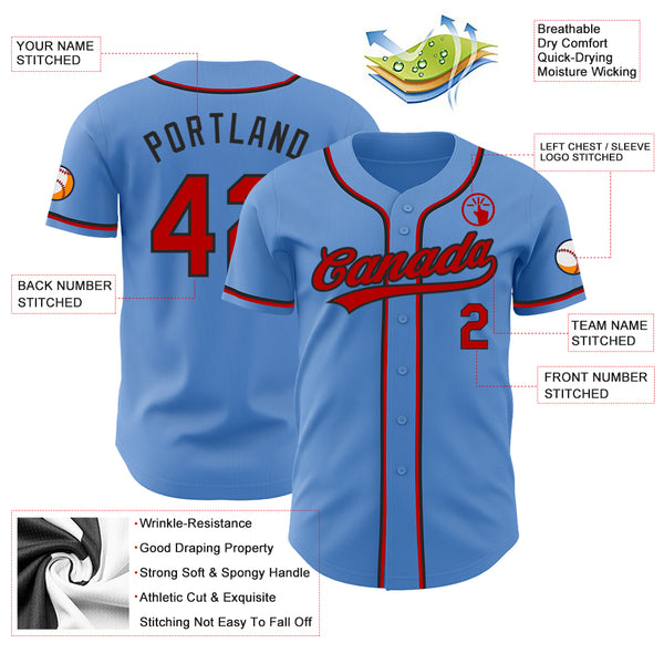 Custom Powder Blue Red-Black Authentic Baseball Jersey Free