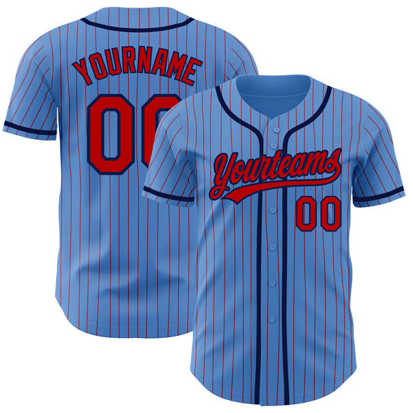 Custom Powder Blue White Pinstripe Navy-White Authentic Baseball Jersey