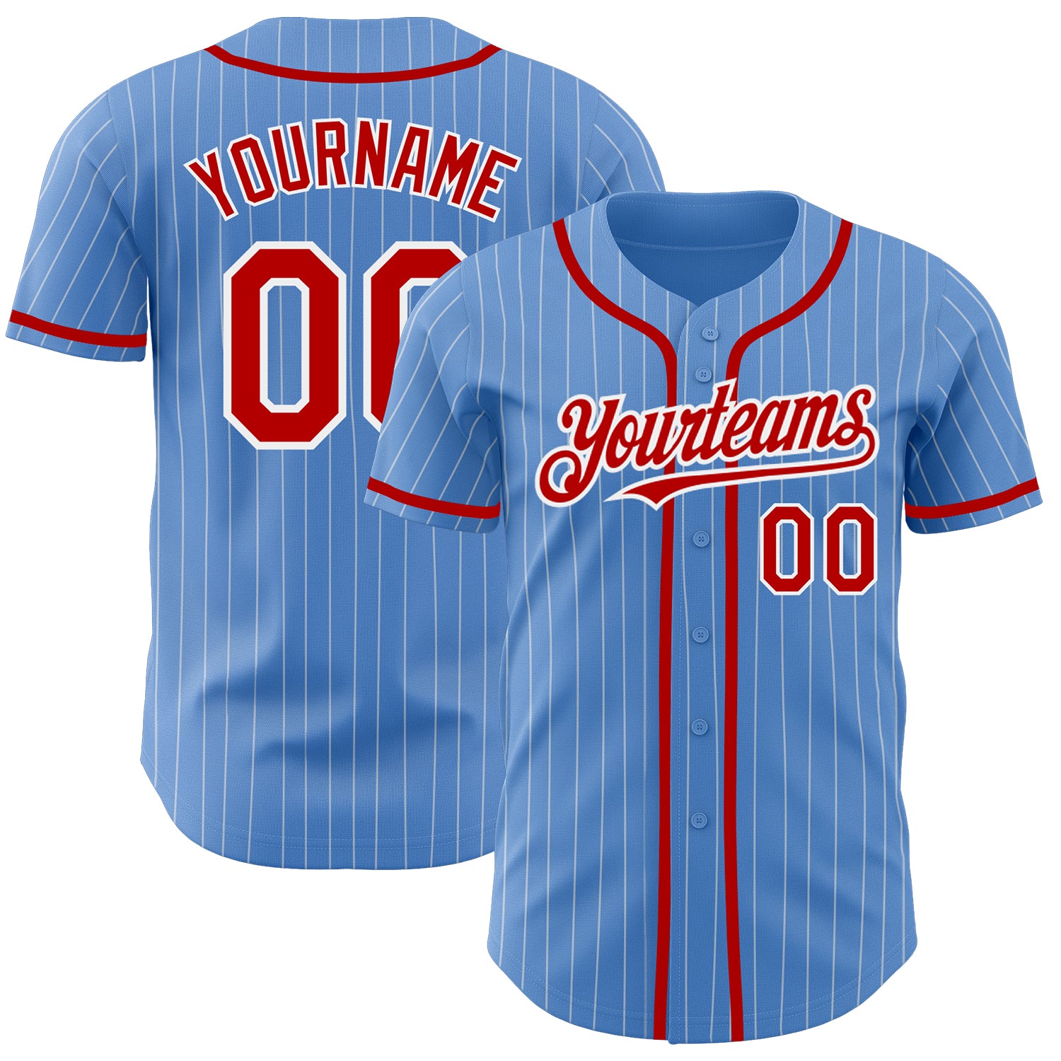 Custom Light Blue White Pinstripe Red-Navy Authentic Baseball Jersey  Discount