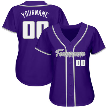 Custom Purple White-Gray Authentic Baseball Jersey