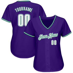 Custom Purple White-Kelly Green Authentic Baseball Jersey