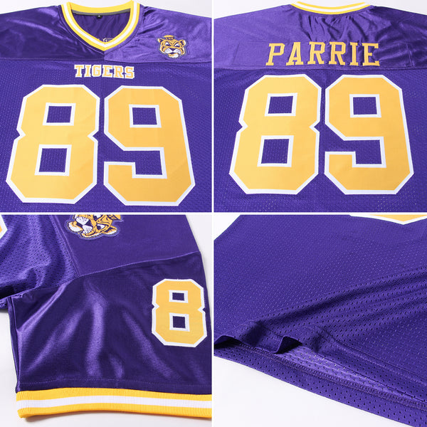 Cheap Custom White Purple-Gold Mesh Authentic Throwback Football