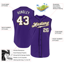 Laden Sie das Bild in den Galerie-Viewer, Custom Purple White-Old Gold Authentic Sleeveless Baseball Jersey
