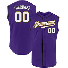 Laden Sie das Bild in den Galerie-Viewer, Custom Purple White-Old Gold Authentic Sleeveless Baseball Jersey
