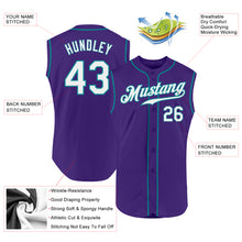 Load image into Gallery viewer, Custom Purple White-Teal Authentic Sleeveless Baseball Jersey
