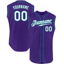 Load image into Gallery viewer, Custom Purple White-Teal Authentic Sleeveless Baseball Jersey
